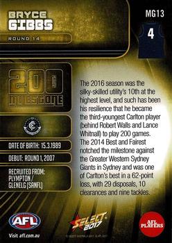 2017 Select Footy Stars - AFL Milestone Games #MG13 Bryce Gibbs Back
